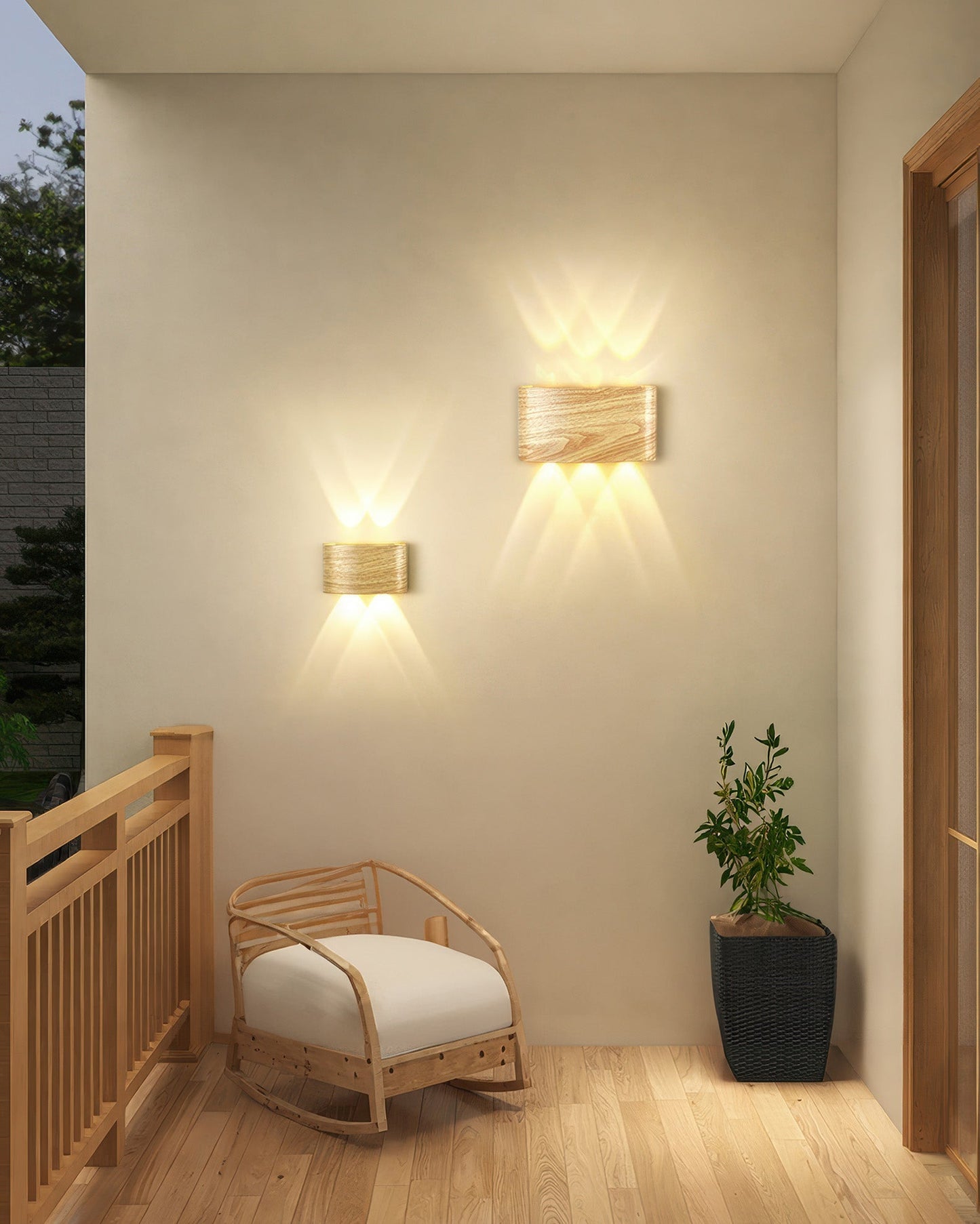 WoodGlow Vägglampa – Väderbeständig Utomhuslampa med Träeffekt och Mjuk LED-belysning